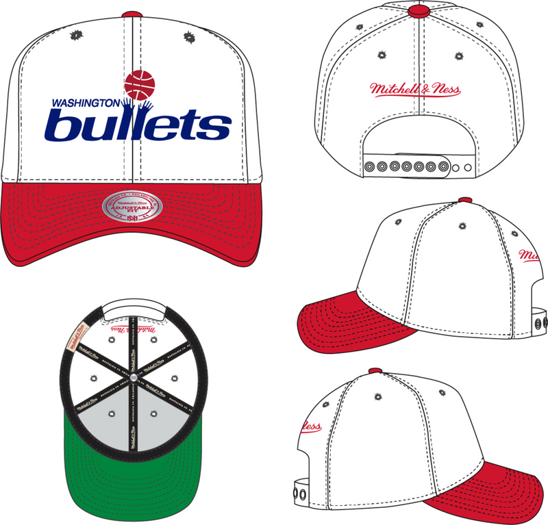 Mitchell & Ness Washington Bullets White Hardwood Classics Team 2 Tone 2.0 Pro Snapback Hat