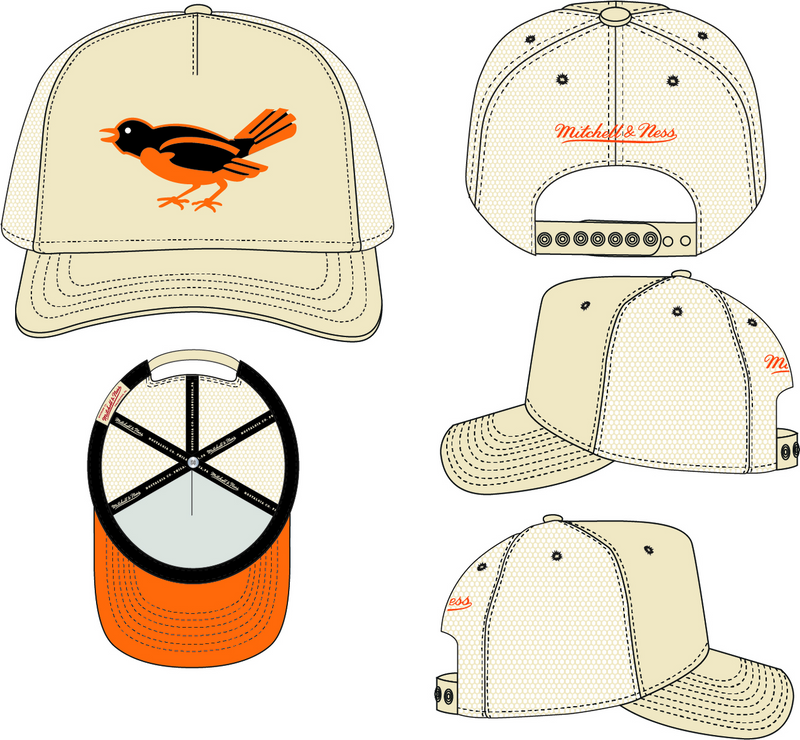 Mitchell & Ness Baltimore Orioles Off White Cooperstown Evergreen Trucker Hat