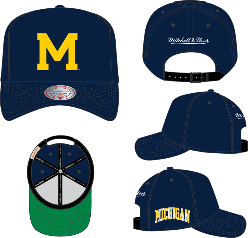 Mitchell & Ness Michigan Wolverines Navy Kicking Wool Pro Strapback Hat V