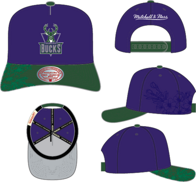 Mitchell & Ness Milwaukee Bucks Purple Hardwood Classics May Flowers Pro Snapback Hat