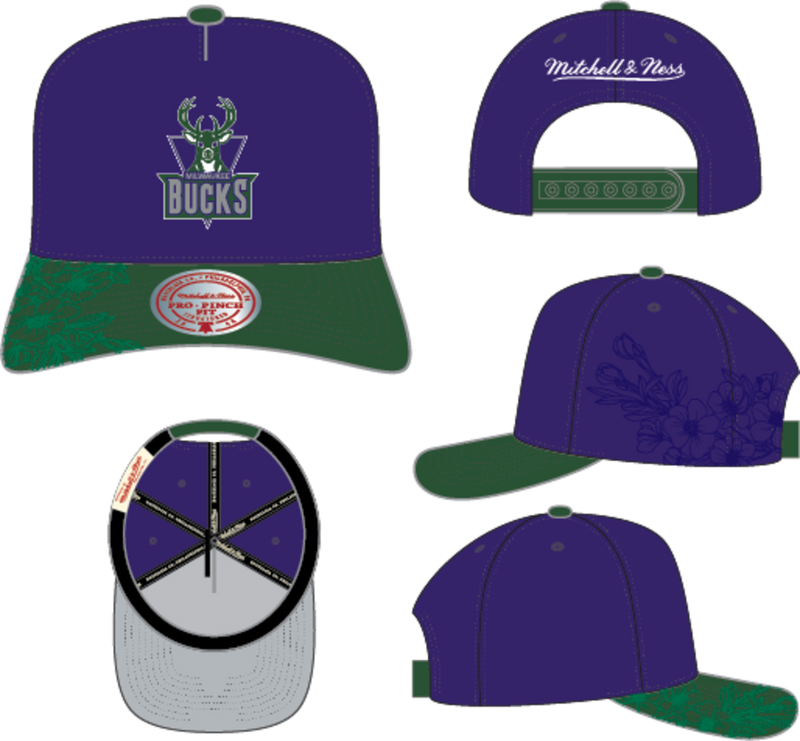 Mitchell & Ness Milwaukee Bucks Purple Hardwood Classics May Flowers Pro Snapback Hat