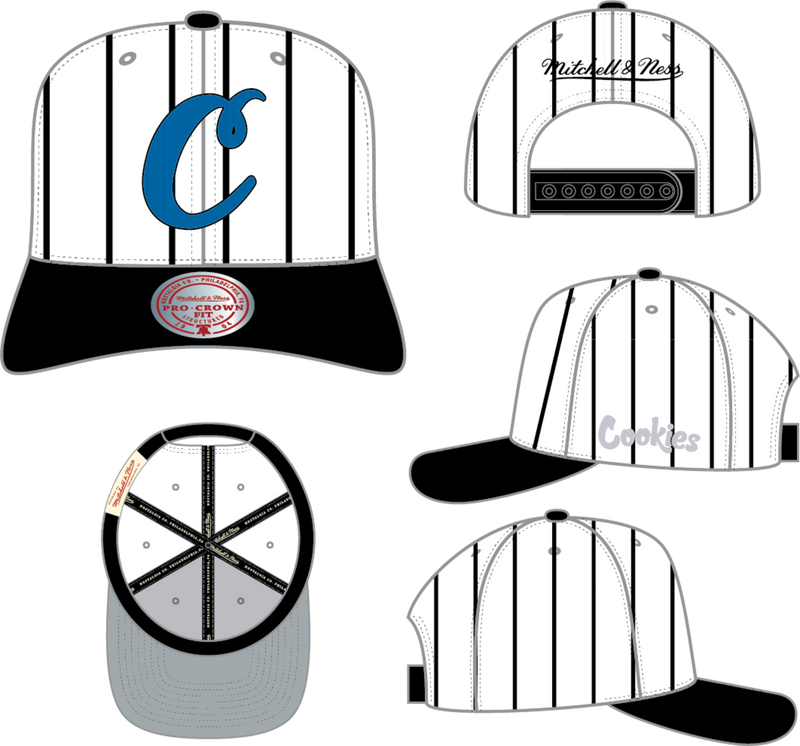 Mitchell & Ness White M&N x Cookies Pinstripes Pro Snapback Hat