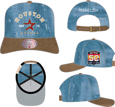 Mitchell & Ness Houston Astros Light Blue Cooperstown Wood Work Pro Strapback Hat