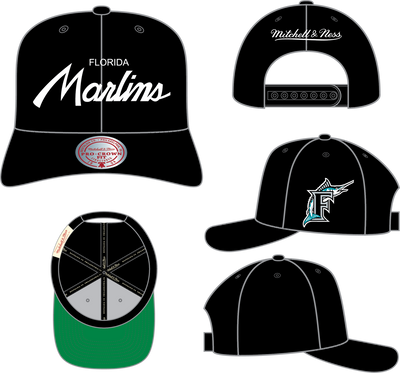 Mitchell & Ness Florida Marlins Black Cooperstown Head Coach Pro Snapback Hat