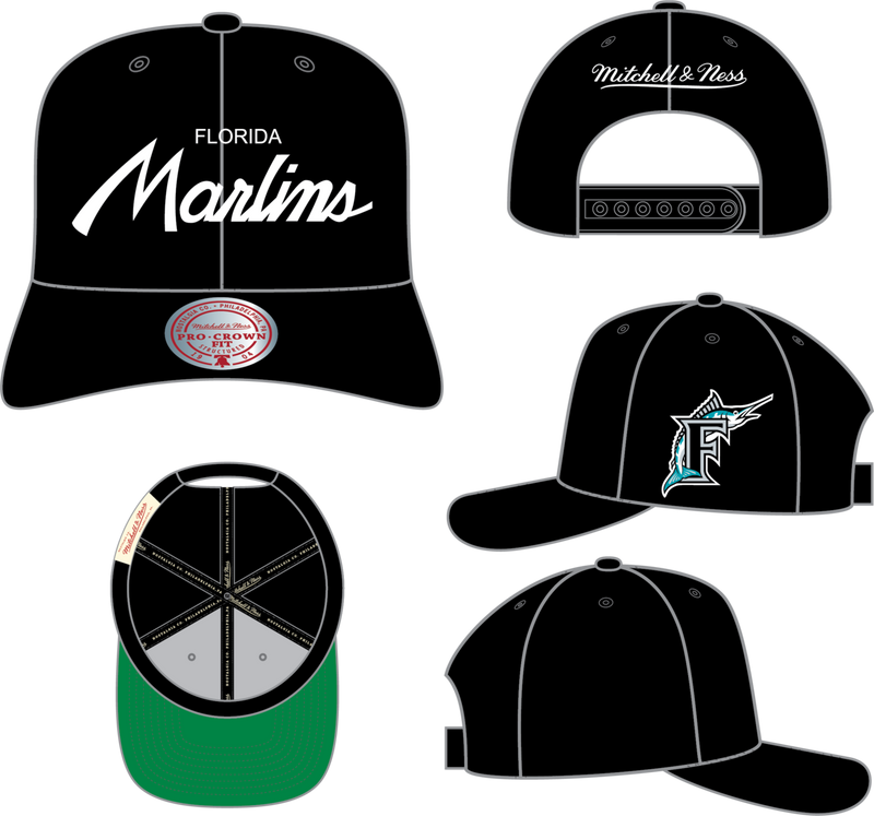 Mitchell & Ness Florida Marlins Black Cooperstown Head Coach Pro Snapback Hat