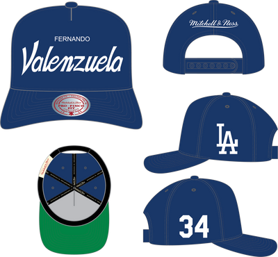 Mitchell & Ness Fernando Valenzuela Los Angeles Dodgers Blue Cooperstown Player Script Pro Snapback Hat