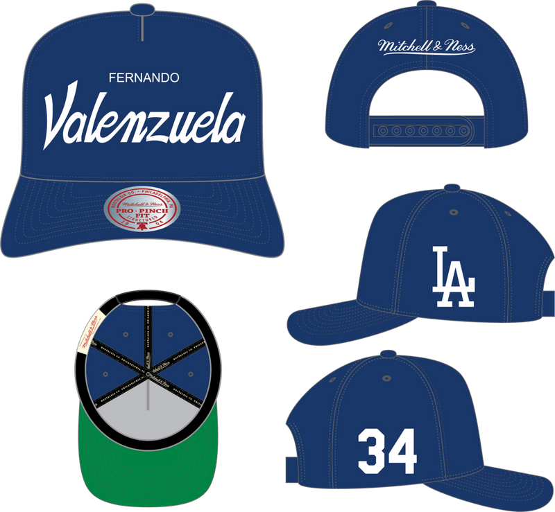 Mitchell & Ness Fernando Valenzuela Los Angeles Dodgers Blue Cooperstown Player Script Pro Snapback Hat