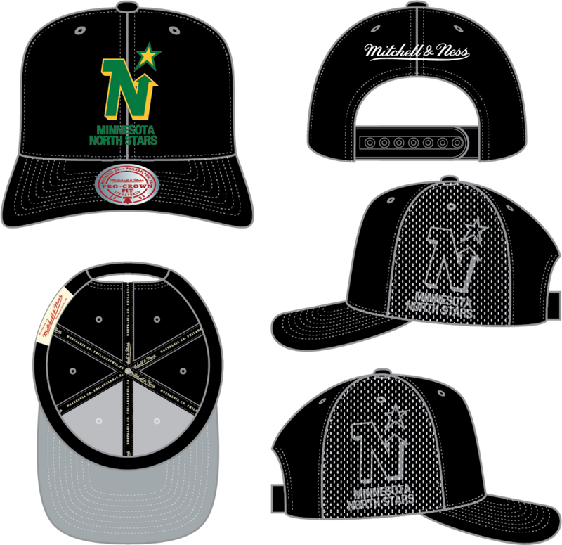 Mitchell & Ness Minnesota North Stars Black Perfect Pro Logo Mesh Snapback Hat