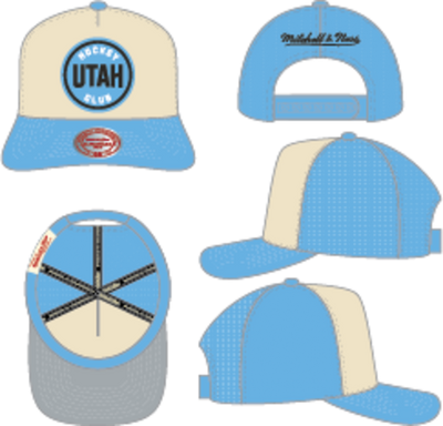 Mitchell & Ness Utah Hockey Club Cream/Blue Current Block Trucker Hat