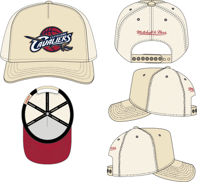 Mitchell & Ness Cleveland Cavaliers Off White Hardwood Classics Evergreen Trucker Hat