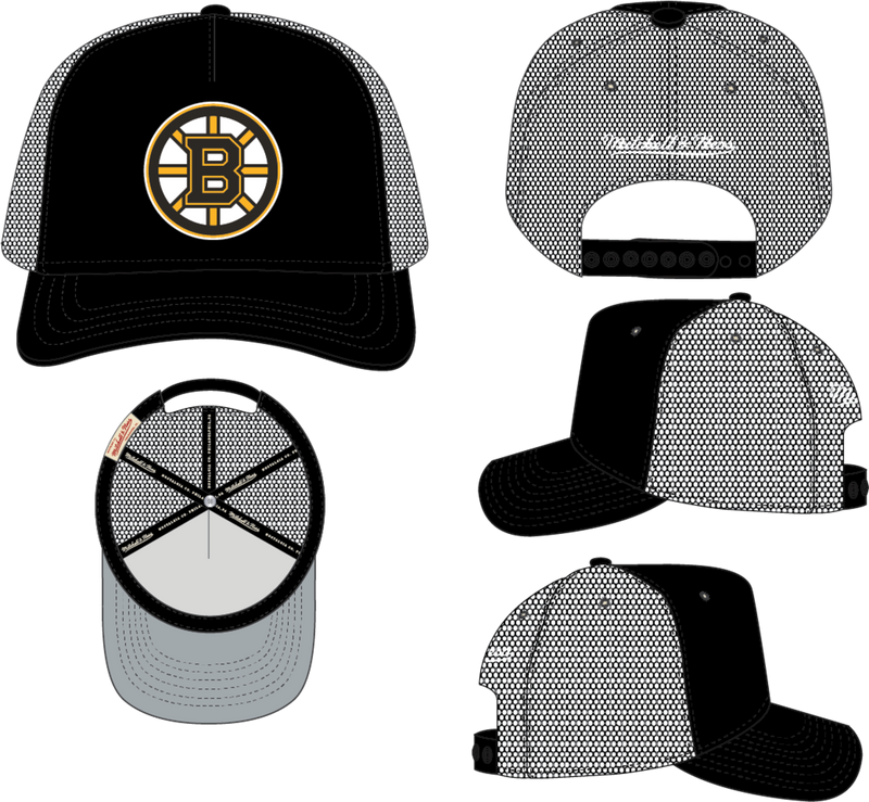 Mitchell & Ness Boston Bruins Black Evergreen Trucker Hat