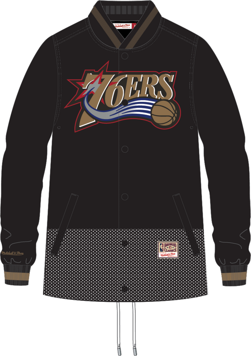 Mitchell & Ness Philadelphia 76ers Black Mesh Block Coaches Jacket
