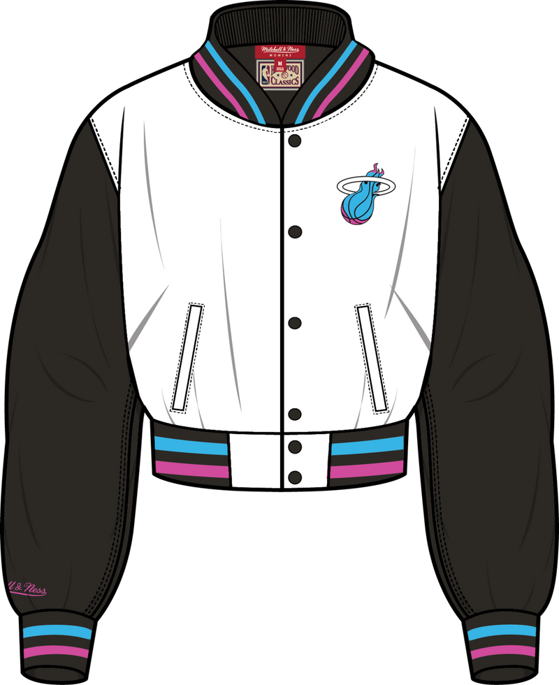 Mitchell & Ness Women's Miami Heat White Crop Satin Jacket