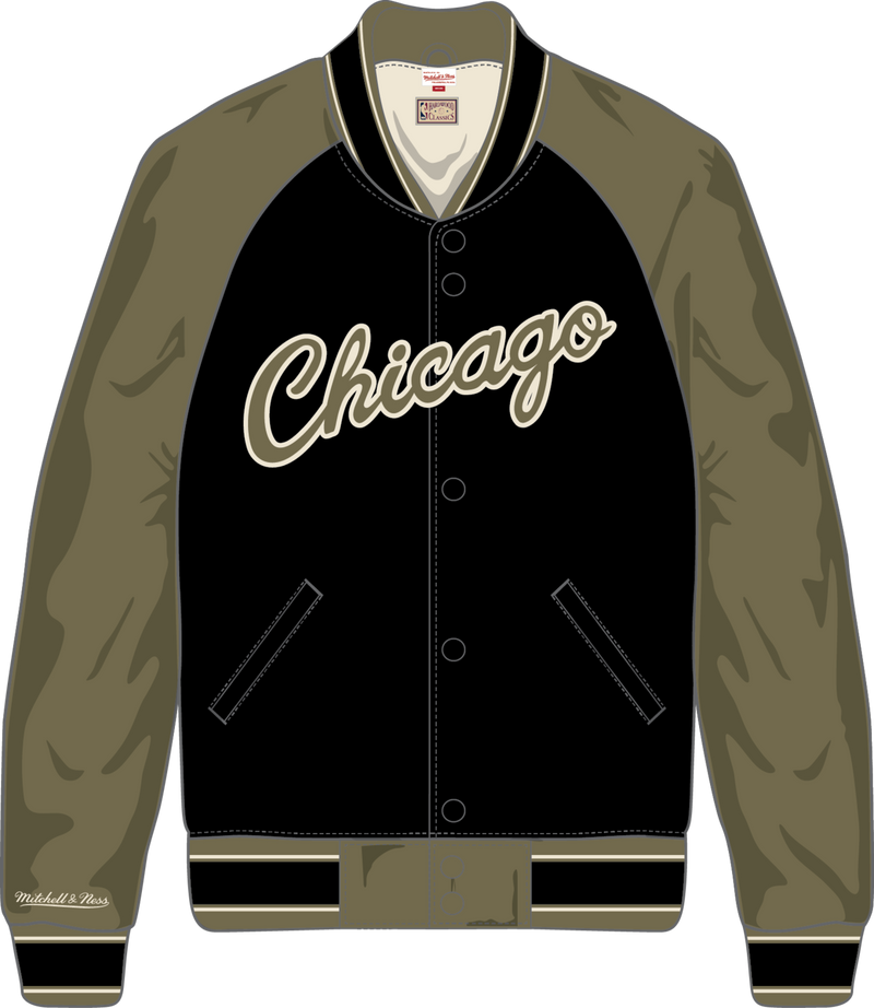 Mitchell & Ness Chicago Bulls Olive/Black Double Clutch Lightweight Satin Jacket