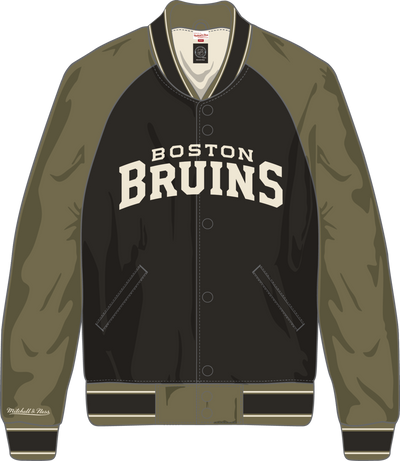 Mitchell & Ness Boston Bruins Black/Olive Double Clutch Lightweight Satin Jacket