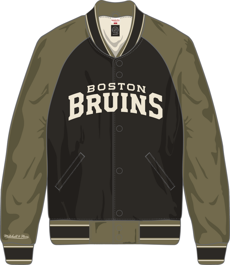 Mitchell & Ness Boston Bruins Black/Olive Double Clutch Lightweight Satin Jacket
