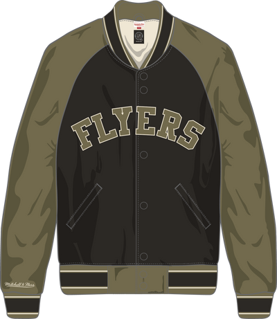 Mitchell & Ness Philadelphia Flyers Black/Olive Double Clutch Lightweight Satin Jacket