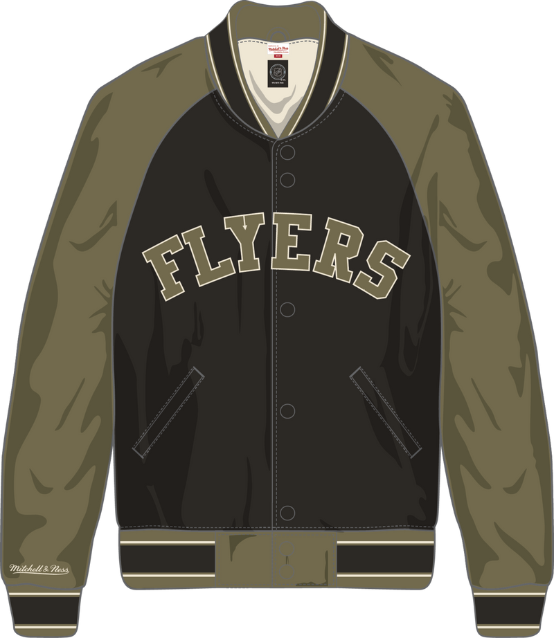 Mitchell & Ness Philadelphia Flyers Black/Olive Double Clutch Lightweight Satin Jacket