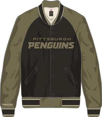 Mitchell & Ness Pittsburgh Penguins Black/Olive Double Clutch Lightweight Satin Jacket