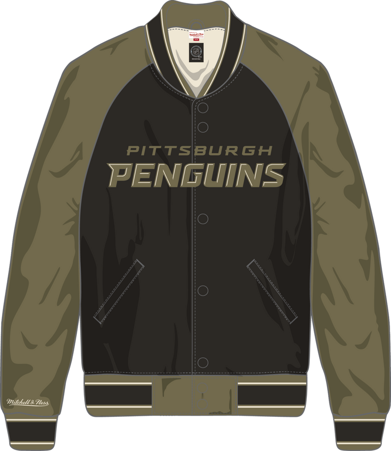 Mitchell & Ness Pittsburgh Penguins Black/Olive Double Clutch Lightweight Satin Jacket