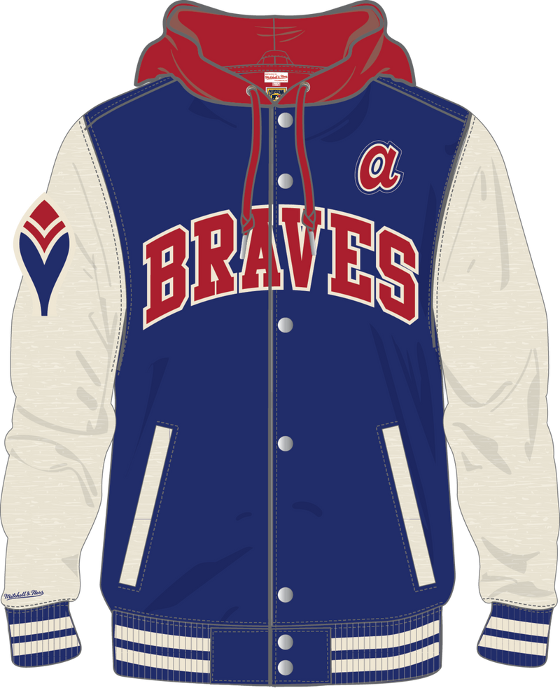 Mitchell & Ness Atlanta Braves Royal Courtside Fleece Button Front Jacket