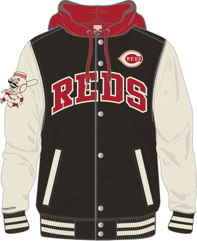 Mitchell & Ness Cincinnati Reds Black Courtside Fleece Button Front Jacket