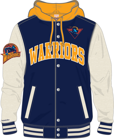 Mitchell & Ness Golden State Warriors Navy Courtside Fleece Button Front Jacket