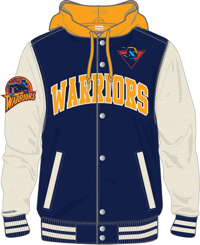 Mitchell & Ness Golden State Warriors Navy Courtside Fleece Button Front Jacket