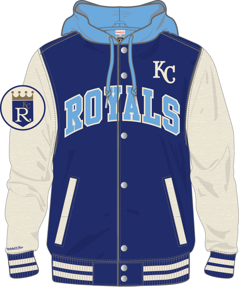 Mitchell & Ness Kansas City Royals Royal Courtside Fleece Button Front Jacket