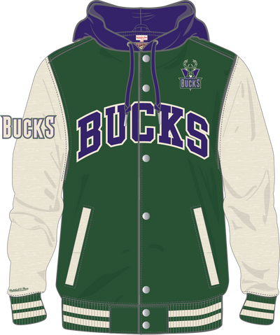 Mitchell & Ness Milwaukee Bucks Bucks Green Courtside Fleece Button Front Jacket