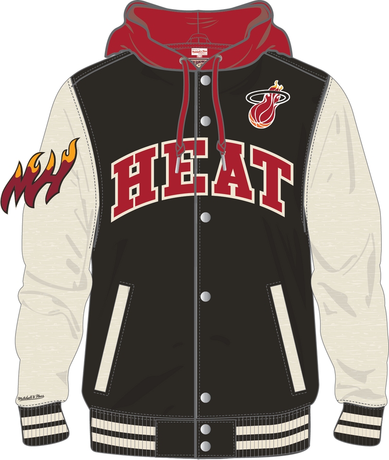 Mitchell & Ness Miami Heat Black Courtside Fleece Button Front Jacket