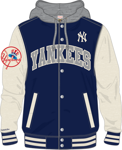 Mitchell & Ness New York Yankees Navy Courtside Fleece Button Front Jacket