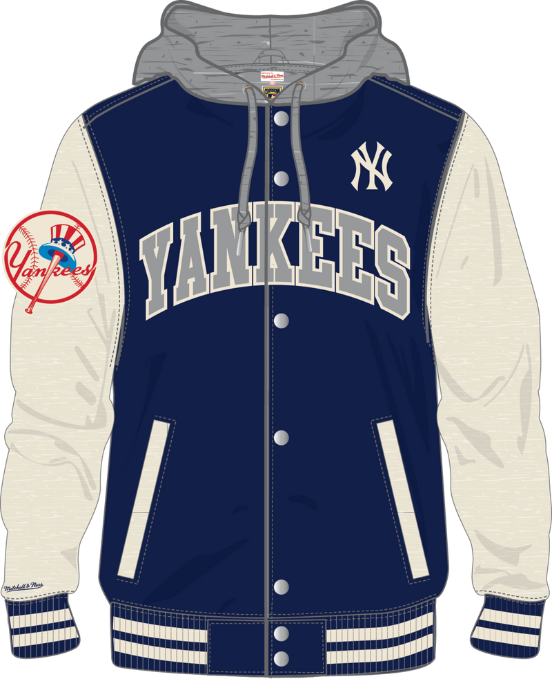 Mitchell & Ness New York Yankees Navy Courtside Fleece Button Front Jacket
