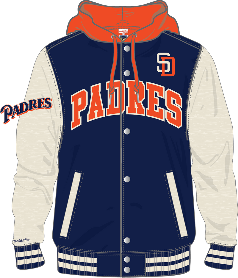Mitchell & Ness San Diego Padres Navy Courtside Fleece Button Front Jacket