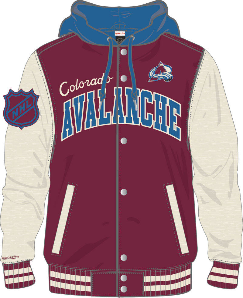 Mitchell & Ness Colorado Avalanche Rocky Red Courtside Fleece Button Front Jacket