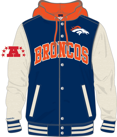 Mitchell & Ness Denver Broncos Navy Courtside Fleece Button Front Jacket