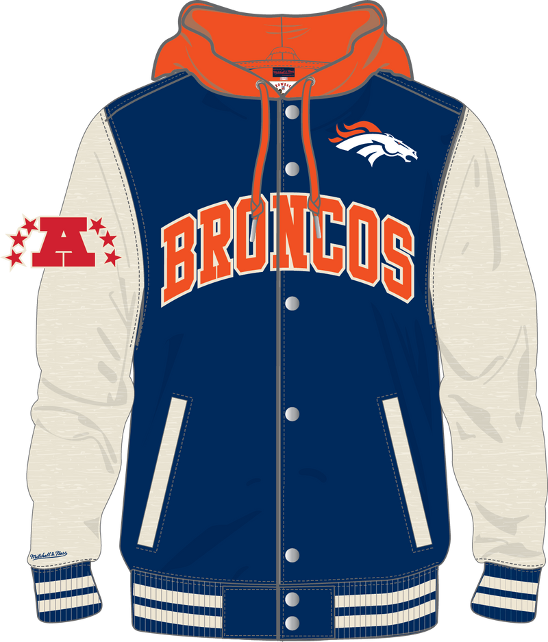 Mitchell & Ness Denver Broncos Navy Courtside Fleece Button Front Jacket