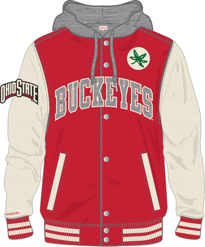 Mitchell & Ness Ohio State Buckeyes Red Courtside Fleece Button Front Jacket