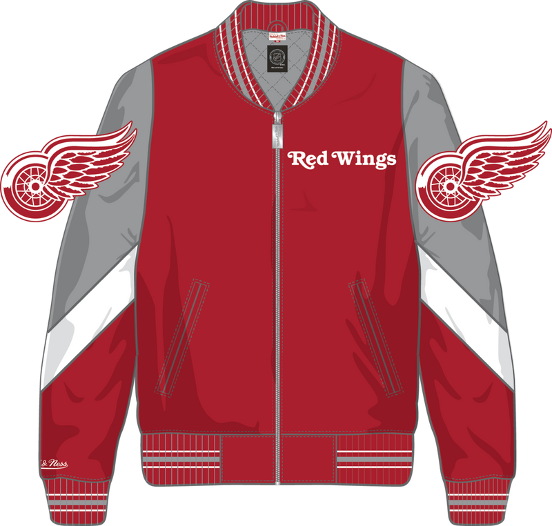 Mitchell & Ness Detroit Red Wings Scarlet Throw It Back Heavyweight Satin Jacket Current