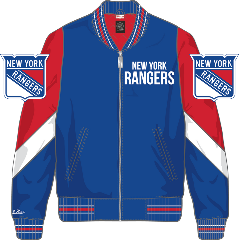 Mitchell & Ness New York Rangers Dallas Blue Throw It Back Heavyweight Satin Jacket Current