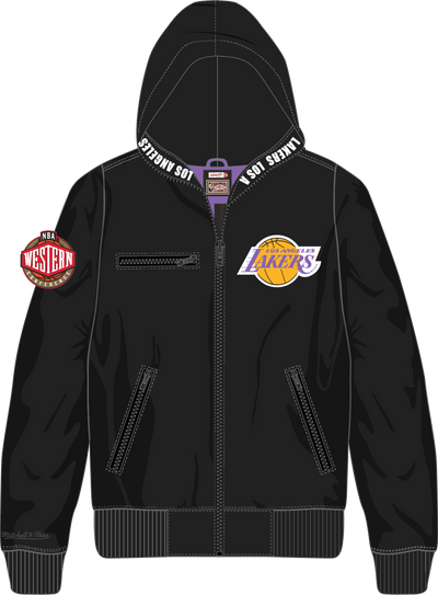Mitchell & Ness Los Angeles Lakers Black Walk the Tunnel Hooded Satin Bomber Jacket