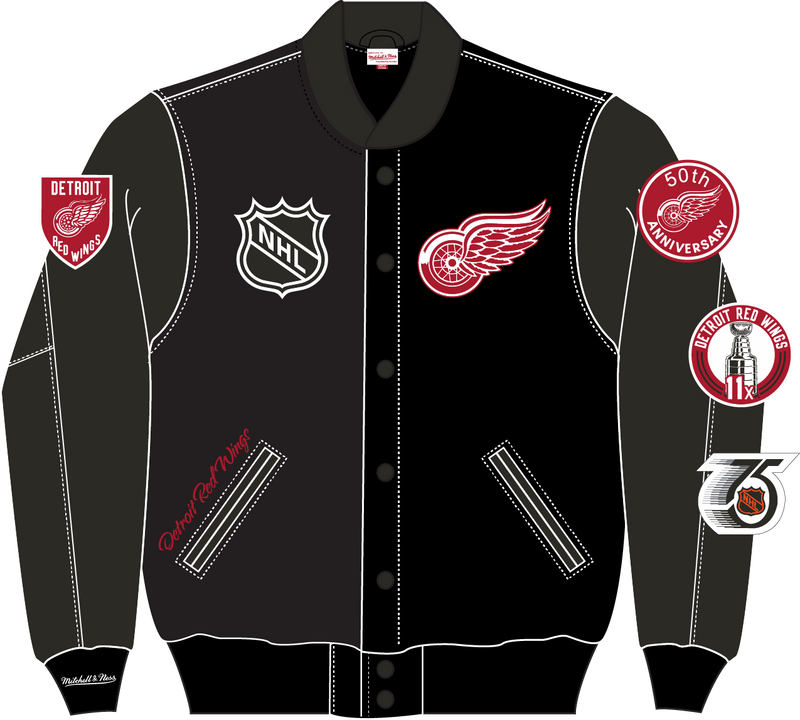 Mitchell & Ness Detroit Red Wings Current Logo Black Out Collection Varsity Jacket