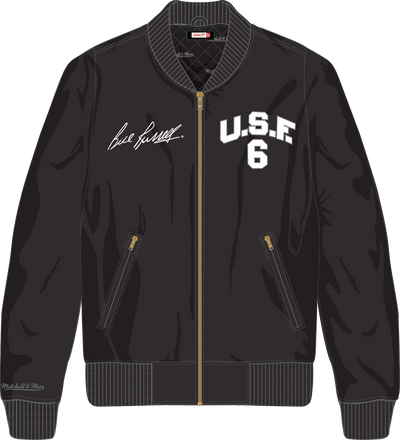 Mitchell & Ness Bill Russell University of San Francisco Black Satin Jacket Usf Dons
