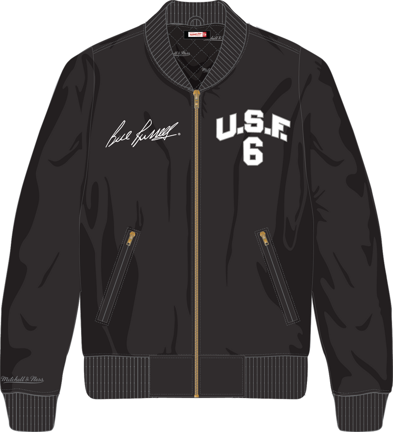Mitchell & Ness Bill Russell University of San Francisco Black Satin Jacket Usf Dons