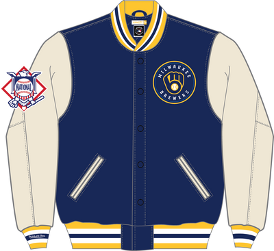 Mitchell & Ness Milwaukee Brewers Navy Current Logo Off Day Varsity Jacket