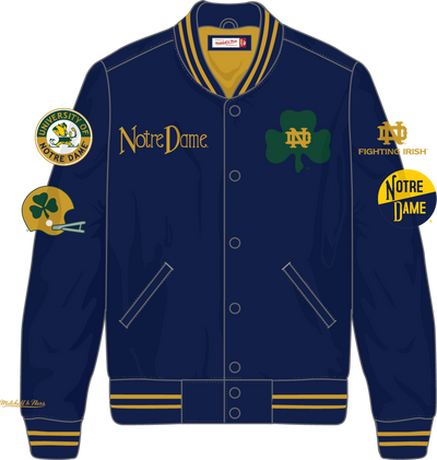 Mitchell & Ness University of Notre Dame Navy Double Clutch Lightweight Satin Jacket Fighting Irish