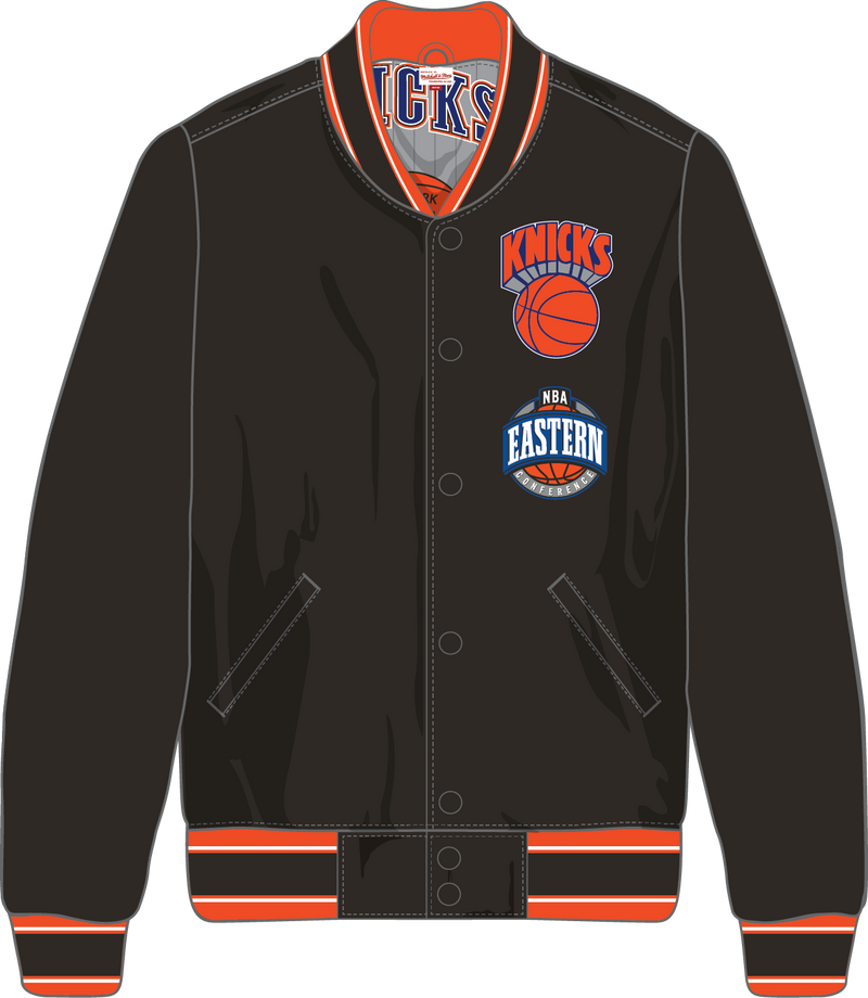 Mitchell & Ness New York Knicks Black/Grey Too Maxxed Rally Satin Jacket