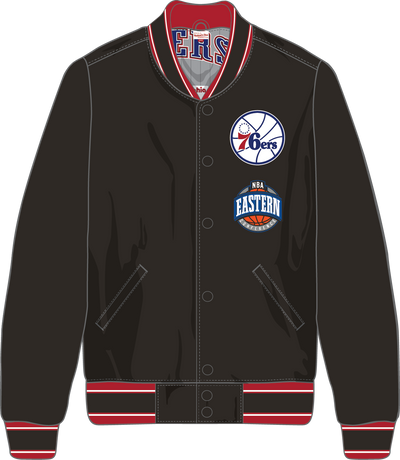 Mitchell & Ness Philadelphia 76ers Black/Grey Too Maxxed Rally Satin Jacket