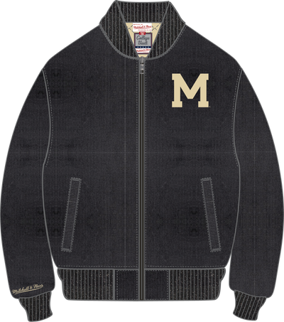 Mitchell & Ness University of Michigan Black Cookies and Cream Bomber Jacket Wolverines