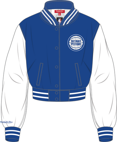 Mitchell & Ness Women's Detroit Pistons Blue Ghosted Lightweight Crop Satin Jacket